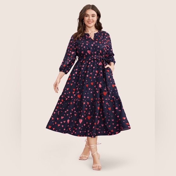 BloomChic Dresses & Skirts - BloomChic Navy and Pink Heart Long Sleeve Dress